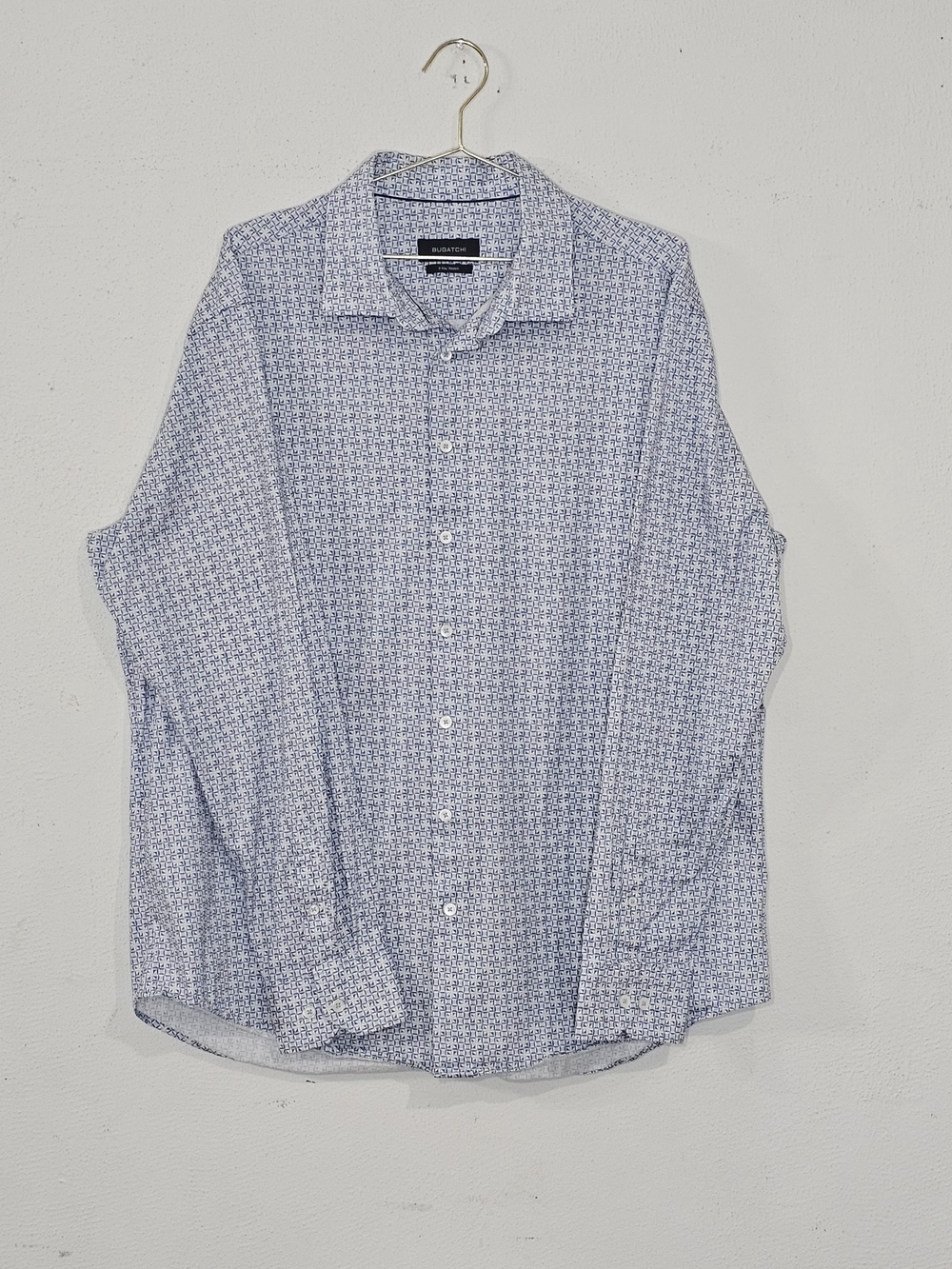 Bugatchi Lightweight Blue Micro-Pattern Button-Up Shirtsz XXL Formal Casual